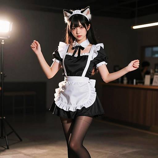 Young Woman in Cat Ear Maid Costume