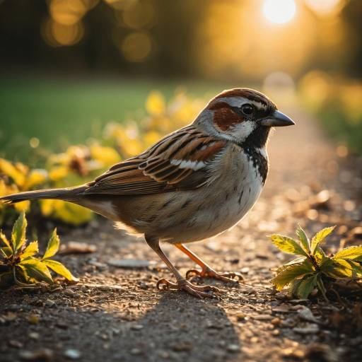 Sparrow on Path at Golden Hour