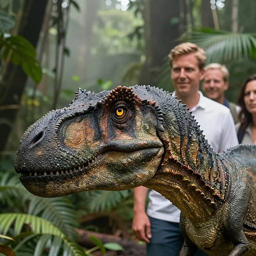 Dinosaur in Jungle with Observing People