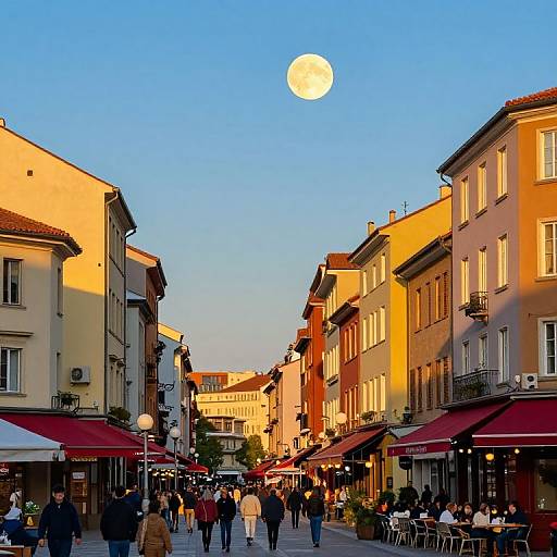 Golden Moon Over Vibrant European City