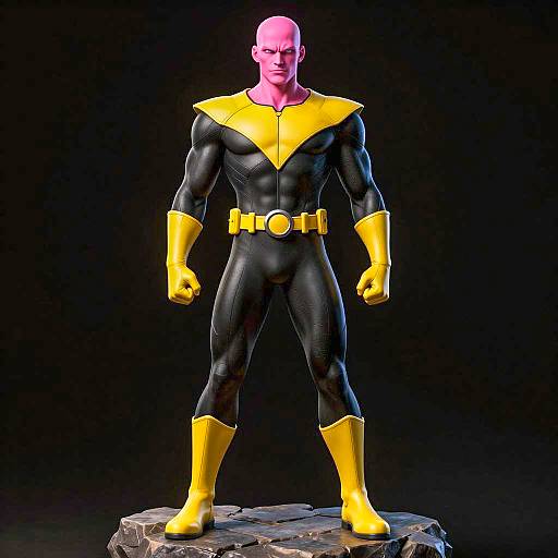 Bold Bald Superhero in Black and Yellow