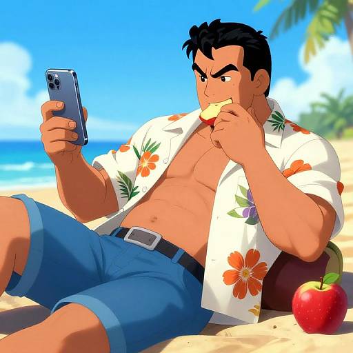 Bald Zangief Relaxing Beach Scene