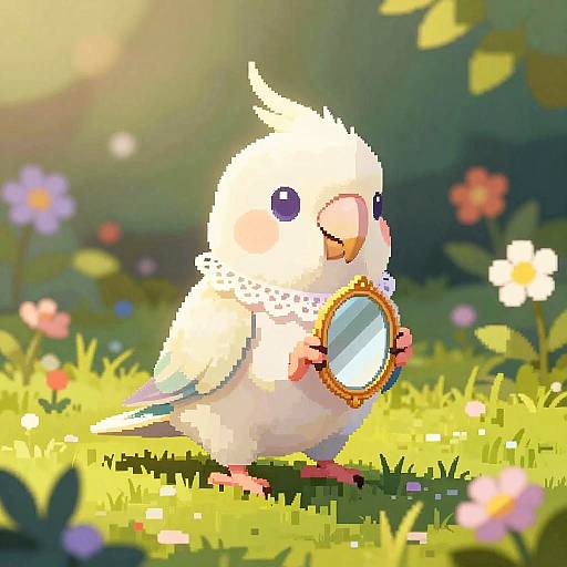 Charming Parakeet in Garden Pixel Art