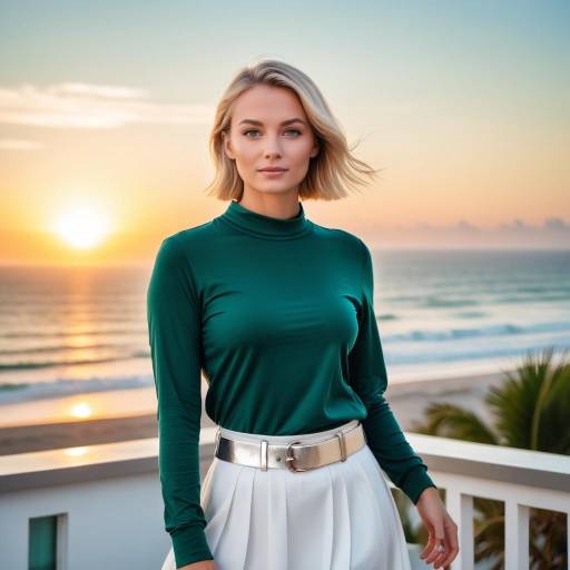 Confident Young Woman on Beach Rooftop