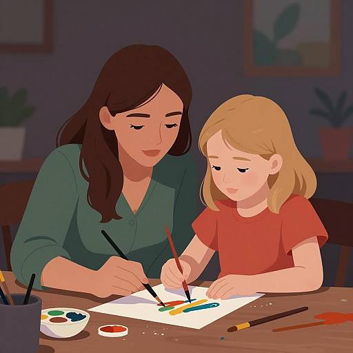 Intimate Painting Moments: Mother and Daughter