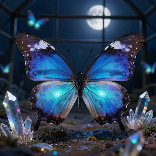 Miyazaki-Inspired Moonlit Butterfly Conservatory in Crystal Desert