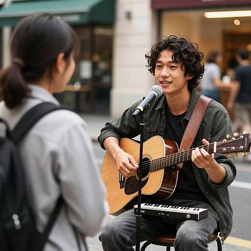 Street Musician Playing Guitar and Singing