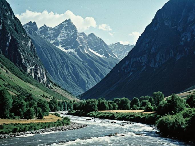 Majestic Mountain Valley Wallpaper Design