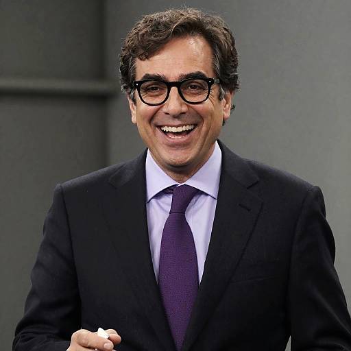 Cheerful Businessman in Pinstripe Suit