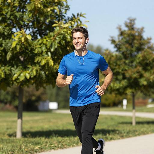 Smiling Man Running on Sunny Day