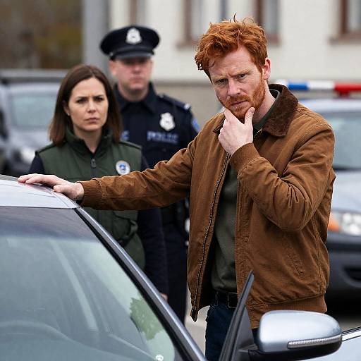 Man and Police Officers at Car Scene