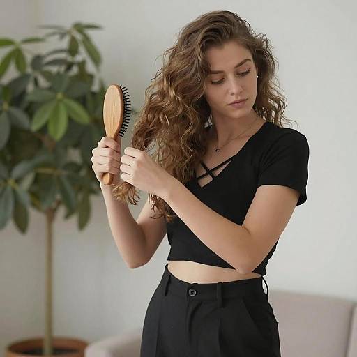 Young Woman Combing Hair Indoors