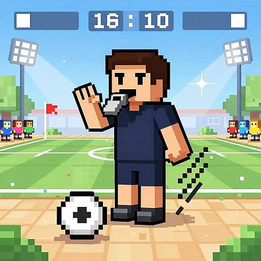 Retro Pixel Soccer Coach Scene