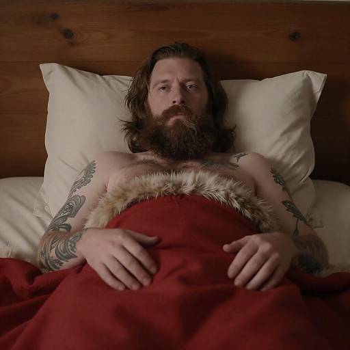 Relaxing Movie Still of a Bearded Man