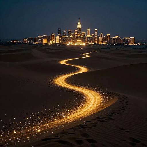 Golden Particle Trail in Desert