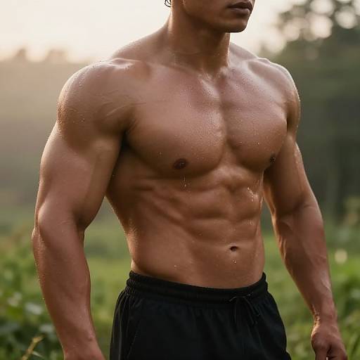 Bodybuilder Training Outdoors at Sunrise