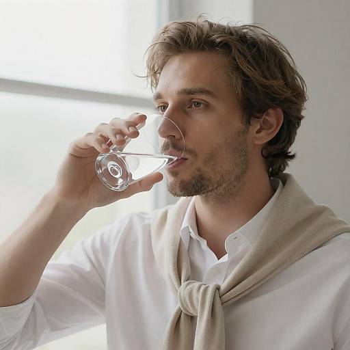 Focused Man with Glass in Bright Setting