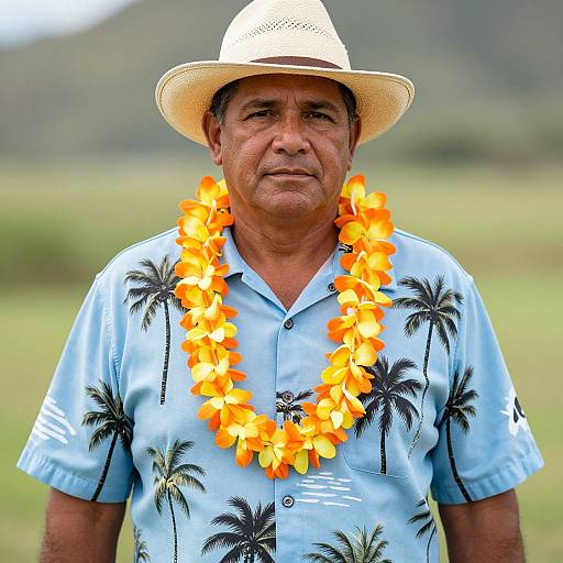 Middle-Aged Man in Hawaiian Attire