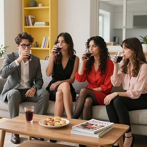 Group of Young Adults Drinking in Living Room
