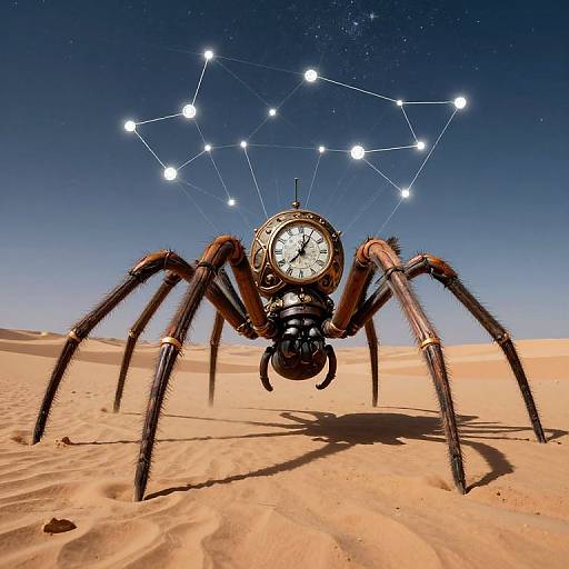 Clockwork Spider Weaving Celestial Constellations