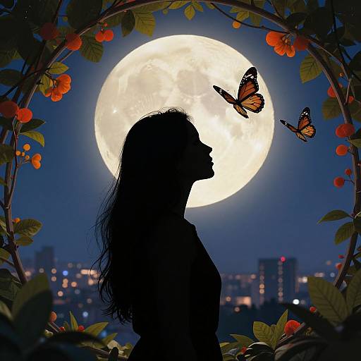 Serene Woman Silhouette with Butterflies