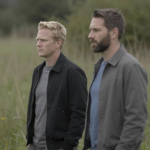Two Men Standing Outdoors in Jackets