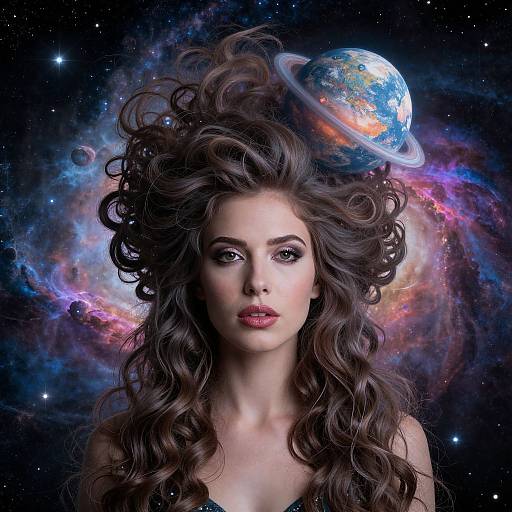 Cosmic Woman with Planet Hair