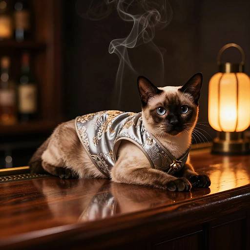 Curious Sable Burmese Cat in Elegant Bar