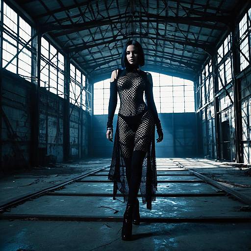 Gothic Fashion Model in Abandoned Hangar
