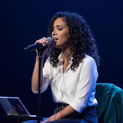 Woman Singing Under Blue Stage Lights