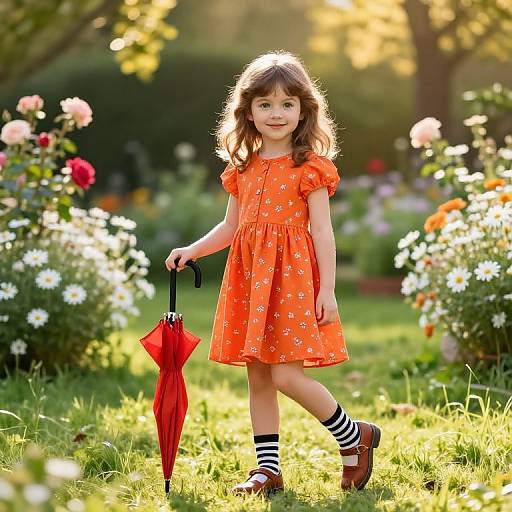 Cheerful Girl in Sunny Floral Meadow