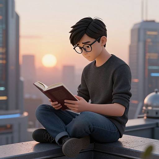 Human Megamind Reading at Sunset
