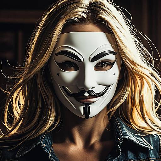 Blonde Woman Wearing Anonymous Mask