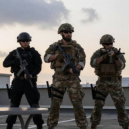 Sunset Standoff: Soldiers on Rooftop