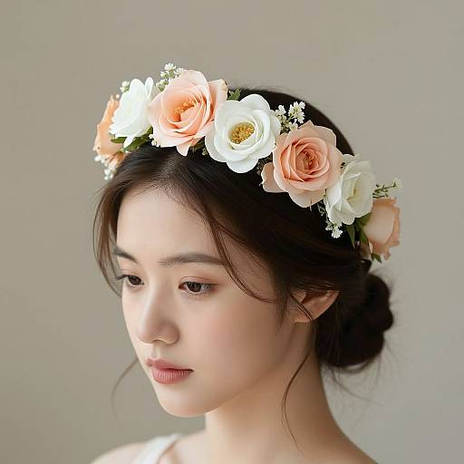 Elegant Peach and White Rose Crown