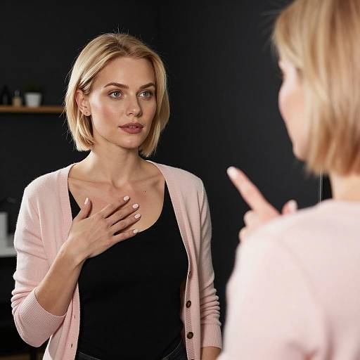 Blonde Woman Posing in Front of Mirror