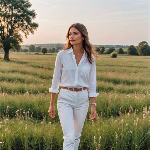 Woman in White Outfit Walking in Countryside Field