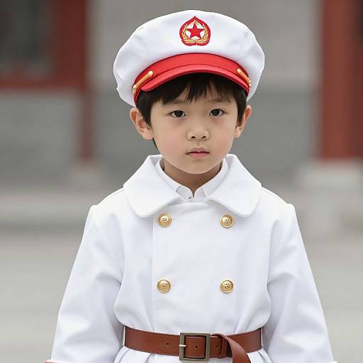 Boy in White Coat with Red Hat