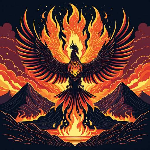 Phoenix Rising Over Volcanic Landscape