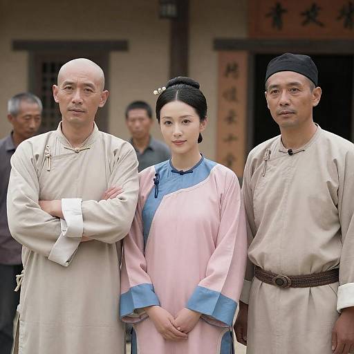 Traditional Asian Attire in Rustic Setting