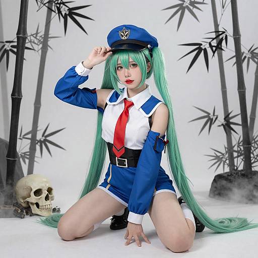 Green-Haired Anime Girl with Skull