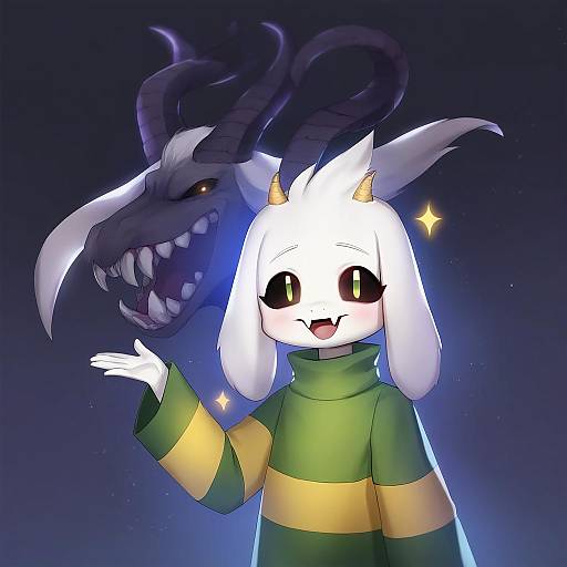 Illustration of Asriel dreemurr, undertale in the style of Ankkoyom