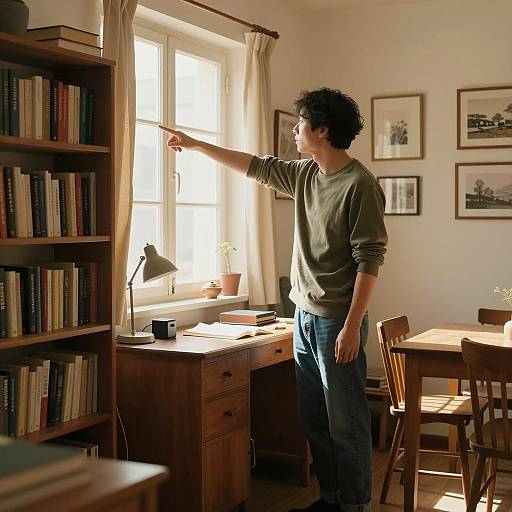 Casual Man Highlighting Cozy Interior