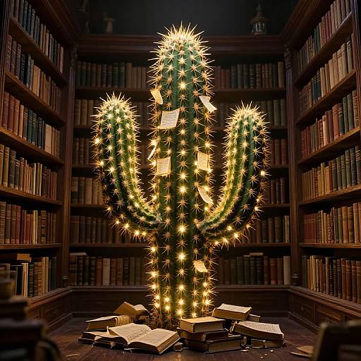 Sentient Glowing Cactus Bookshelf