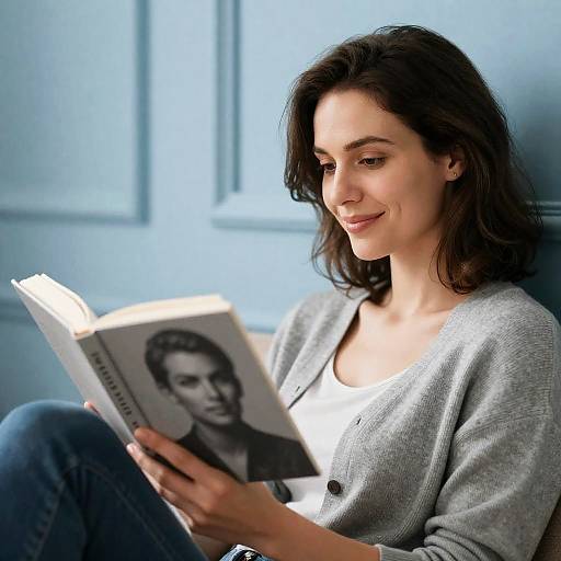 Warm Reading Scene with Smiling Woman