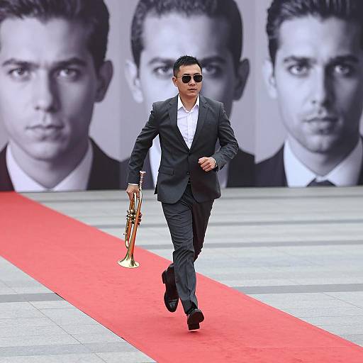 Focused Man Running on Red Carpet