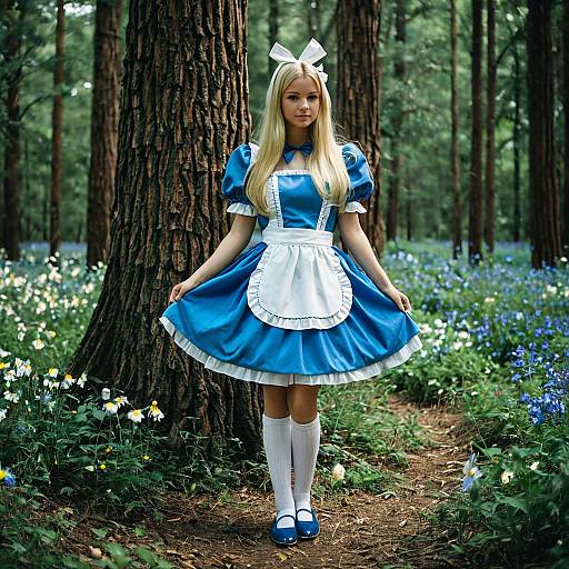 Girl in Alice in Wonderland Costume in Forest