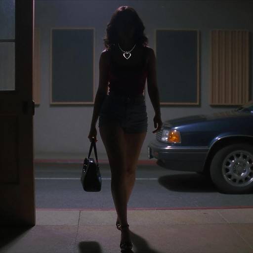 Silhouette of Woman Entering Music Studio at Night