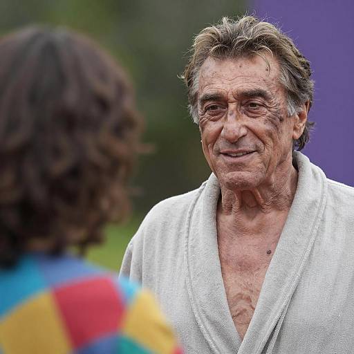 Robert De Niro Smirking Outdoors in Robe