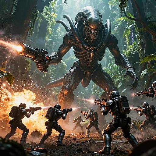 Epic Alien vs Marine Battle in Jungle